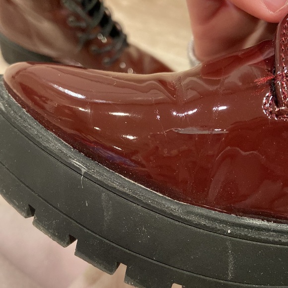 Forever 21 Maroon Patent Lace Up Chunky Combat Boots - Picture 4 of 6